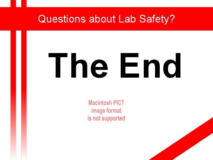 Questions about Lab Safety? The End 