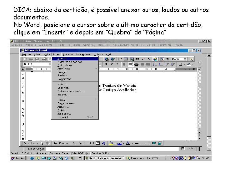 DICA: abaixo da certidão, é possível anexar autos, laudos ou outros documentos. No Word,