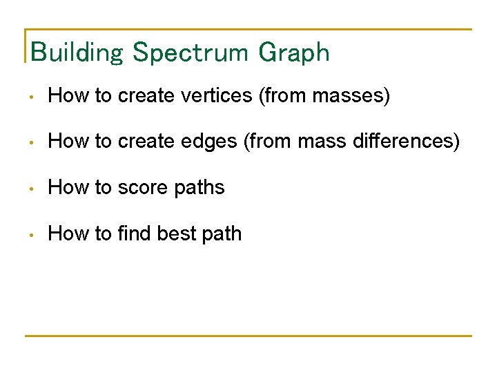 Building Spectrum Graph • How to create vertices (from masses) • How to create