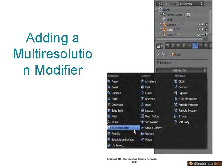 Adding a Multiresolutio n Modifier 