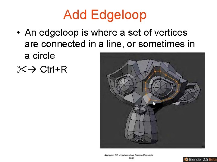Add Edgeloop • An edgeloop is where a set of vertices are connected in