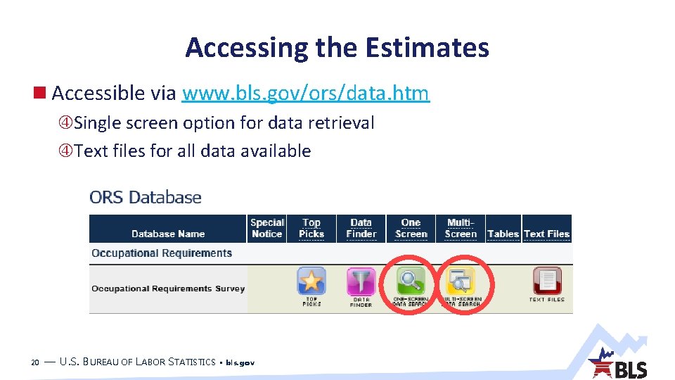 Accessing the Estimates Accessible via www. bls. gov/ors/data. htm Single screen option for data