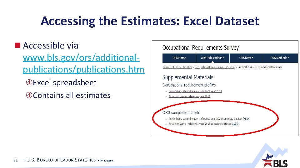 Accessing the Estimates: Excel Dataset Accessible via www. bls. gov/ors/additionalpublications/publications. htm Excel spreadsheet Contains