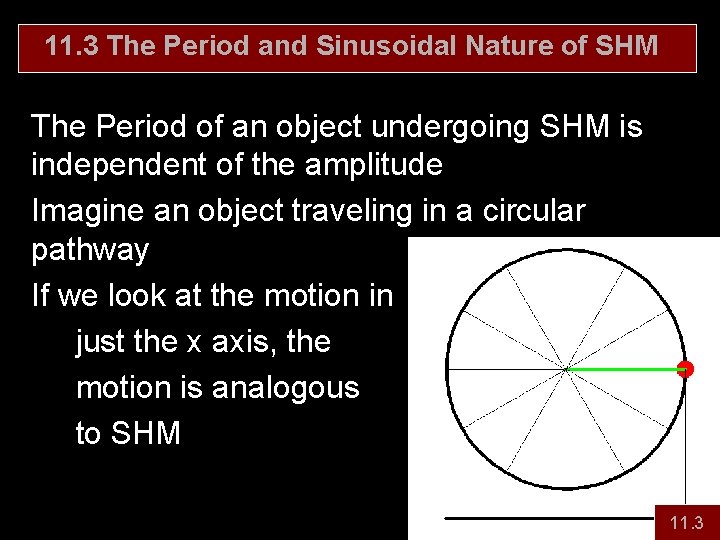 11. 3 The Period and Sinusoidal Nature of SHM The Period of an object