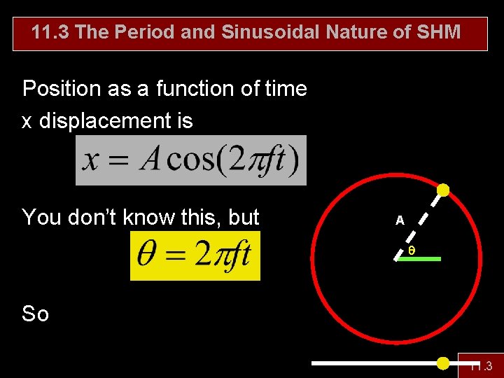 11. 3 The Period and Sinusoidal Nature of SHM Position as a function of