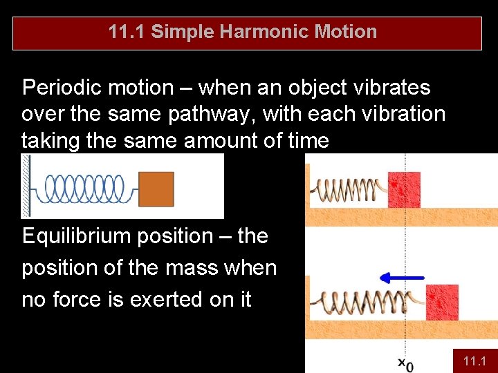 11. 1 Simple Harmonic Motion Periodic motion – when an object vibrates over the