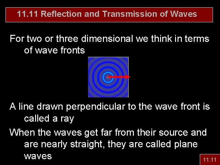 11. 11 Reflection and Transmission of Waves For two or three dimensional we think