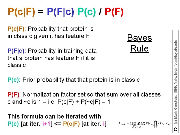 P(c|F): Probability that protein is in class c given it has feature F P(F|c):
