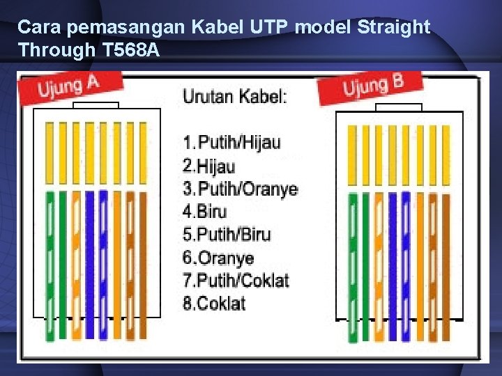 Cara pemasangan Kabel UTP model Straight Through T 568 A 