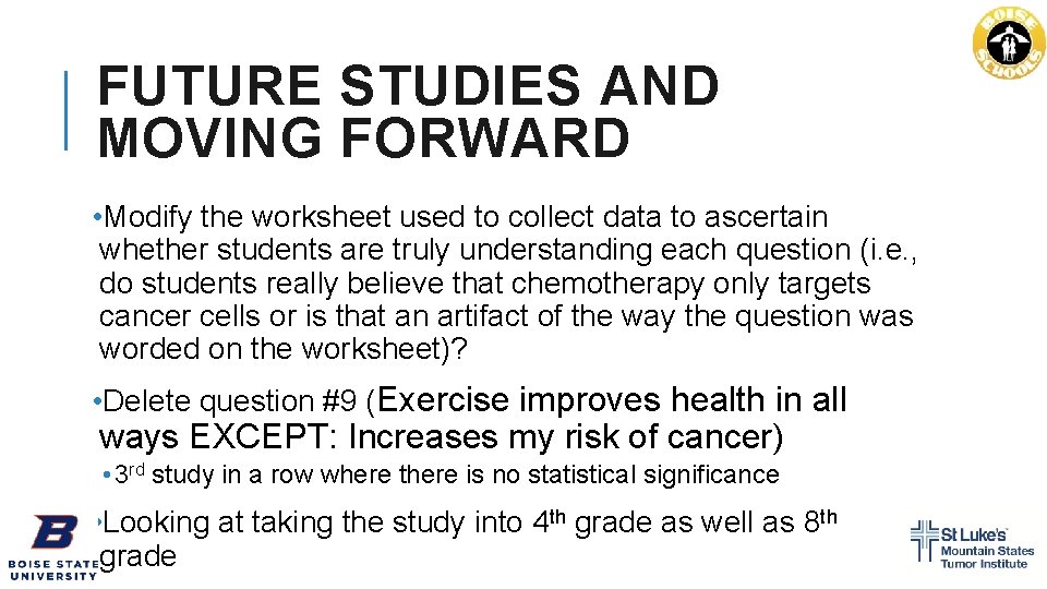 FUTURE STUDIES AND MOVING FORWARD • Modify the worksheet used to collect data to