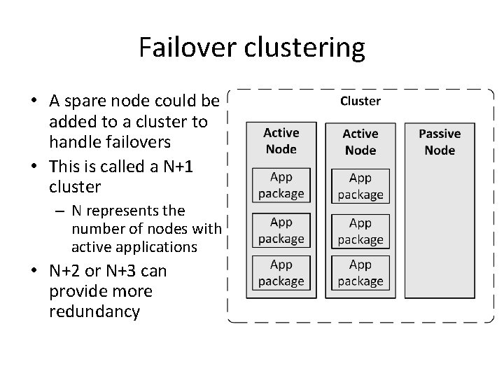 Failover clustering • A spare node could be added to a cluster to handle