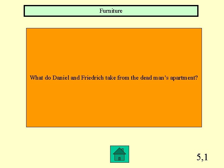 Furniture What do Daniel and Friedrich take from the dead man’s apartment? 5, 1