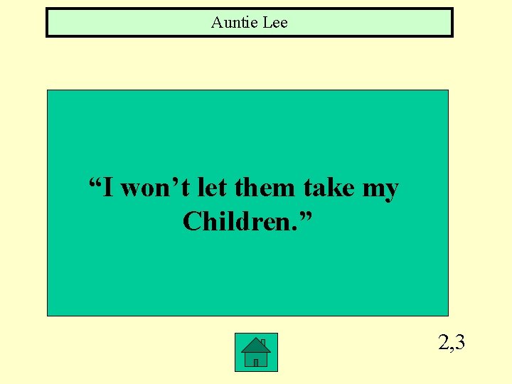 Auntie Lee “I won’t let them take my Children. ” 2, 3 