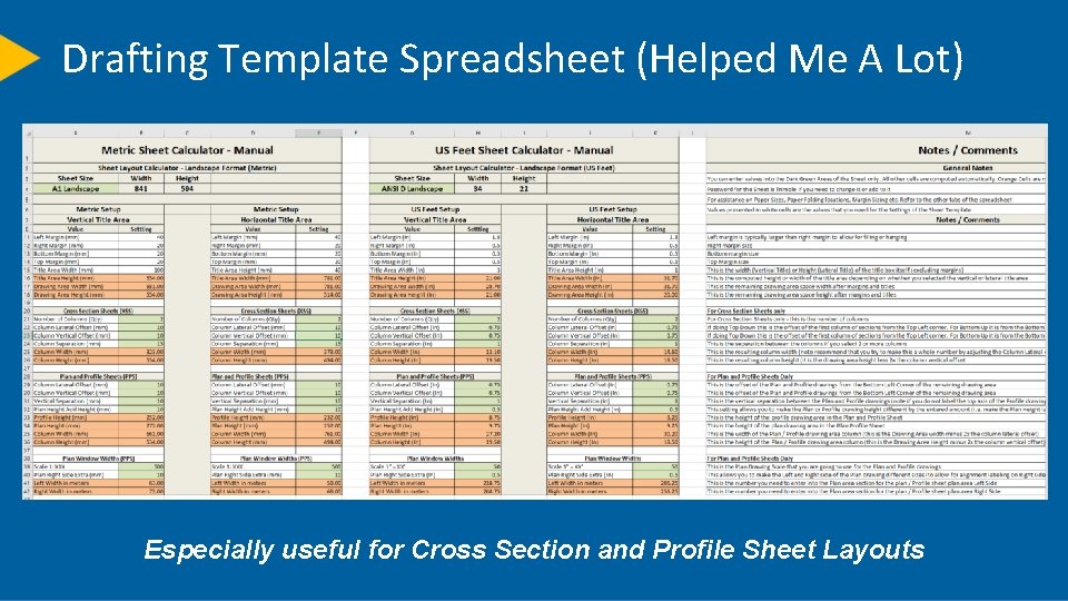 Drafting Template Spreadsheet (Helped Me A Lot) Especially useful for Cross Section and Profile