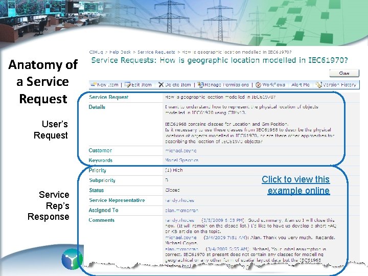 Anatomy of a Service Request User’s Request Service Rep’s Response Click to view this