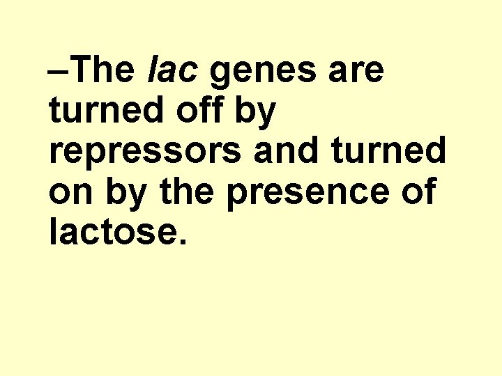 –The lac genes are turned off by repressors and turned on by the presence