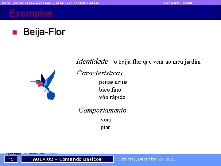 PROF. MSC ROBERTA ANDRADE e PROF. MSC GEORGE CABRAL CURSO BSI - UFRPE Exemplos