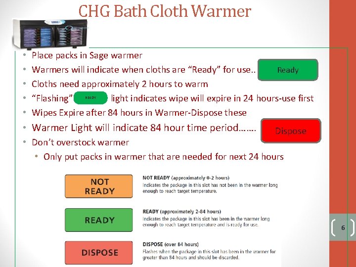 CHG Bath Cloth Warmer • • • Place packs in Sage warmer Ready Warmers