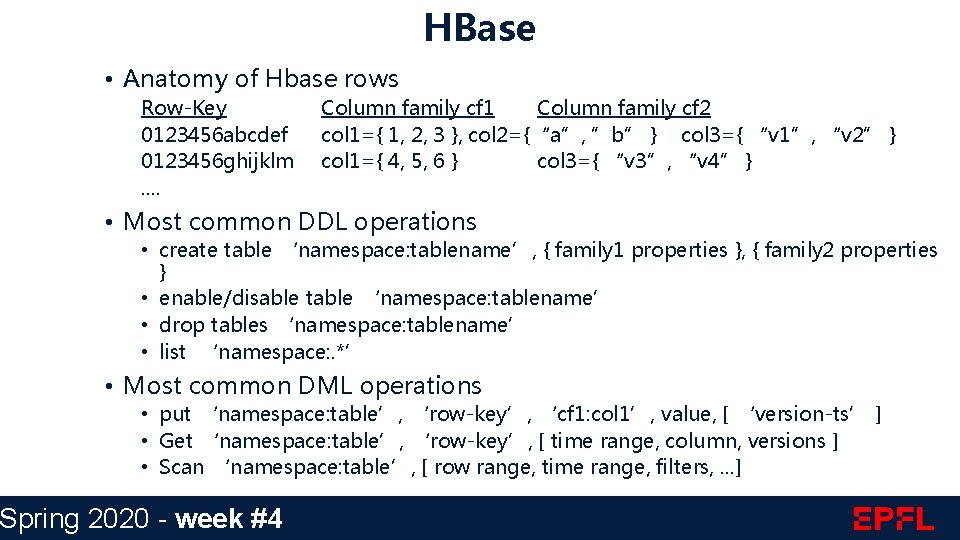 HBase • Anatomy of Hbase rows Row-Key 0123456 abcdef 0123456 ghijklm. . Column family