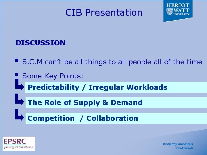 CIB Presentation DISCUSSION § S. C. M can’t be all things to all people
