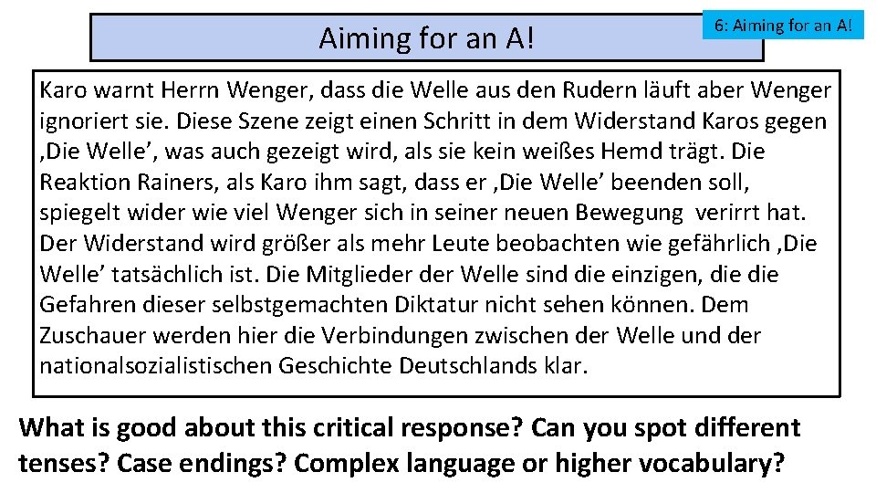 Aiming for an A! 6: Aiming for an A! Karo warnt Herrn Wenger, dass