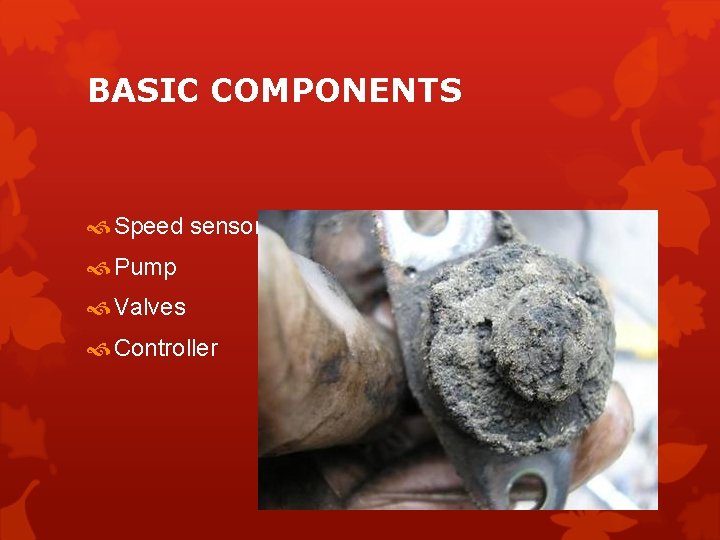 BASIC COMPONENTS Speed sensors Pump Valves Controller 