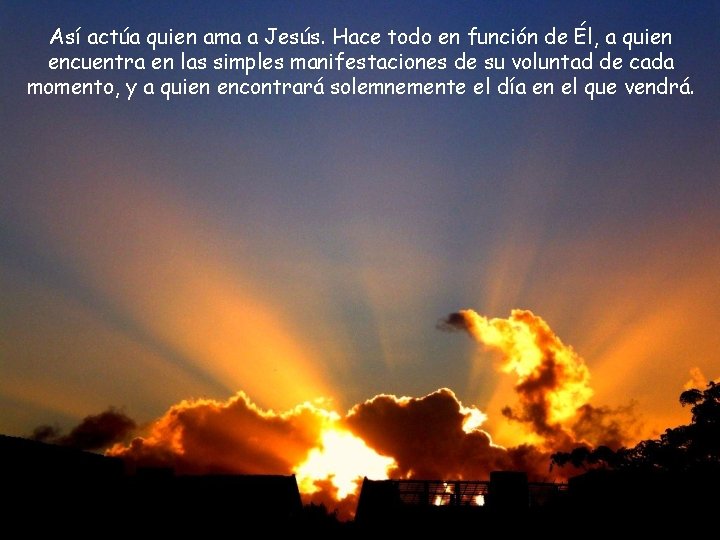 Así actúa quien ama a Jesús. Hace todo en función de Él, a quien