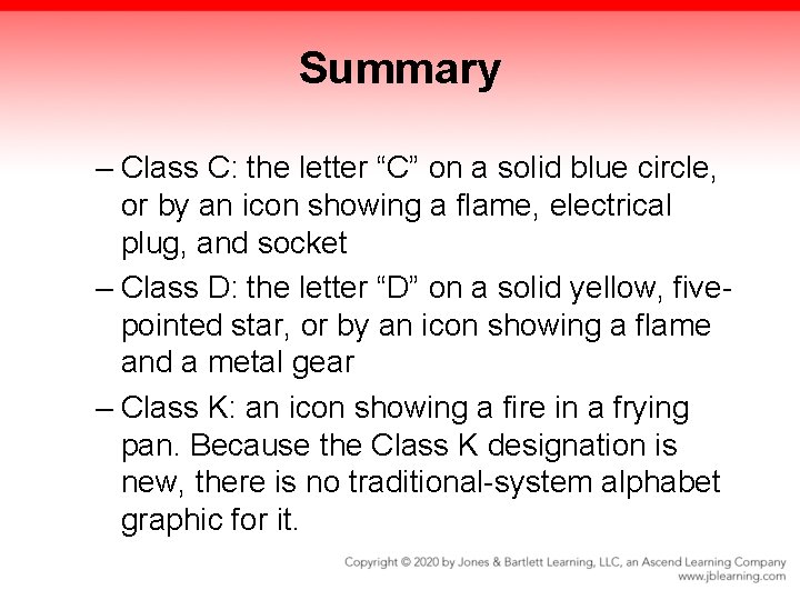 Summary – Class C: the letter “C” on a solid blue circle, or by