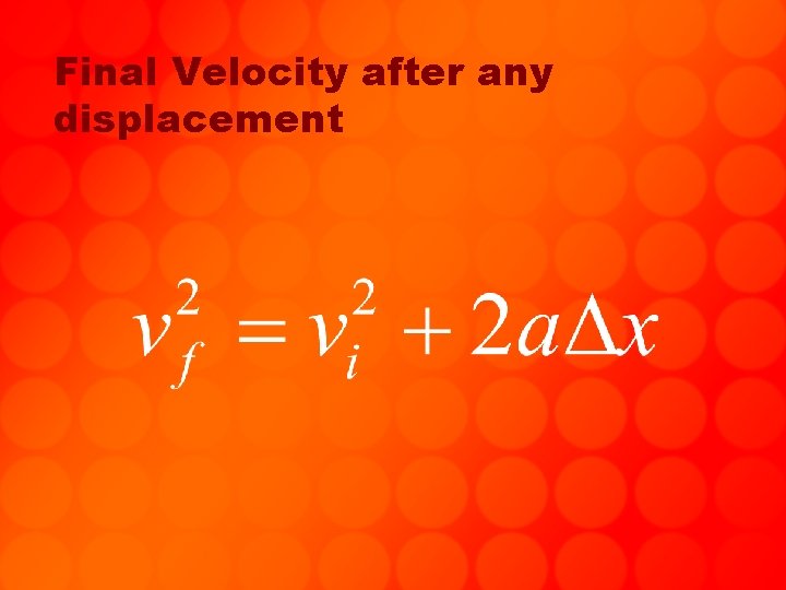 Final Velocity after any displacement 