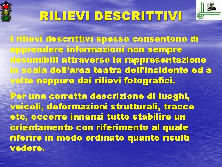 RILIEVI DESCRITTIVI I rilievi descrittivi spesso consentono di apprendere informazioni non sempre desumibili attraverso