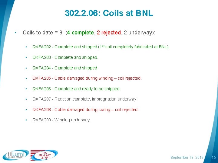 302. 2. 06: Coils at BNL • Coils to date = 8 (4 complete,