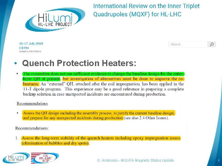 Production Readiness Reviews • Quench Protection Heaters: G. Ambrosio - MQXFA Magnets Status Update