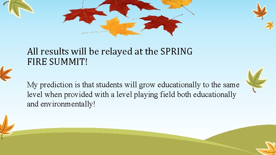 All results will be relayed at the SPRING FIRE SUMMIT! My prediction is that
