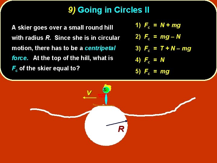9) Going in Circles II A skier goes over a small round hill 1)