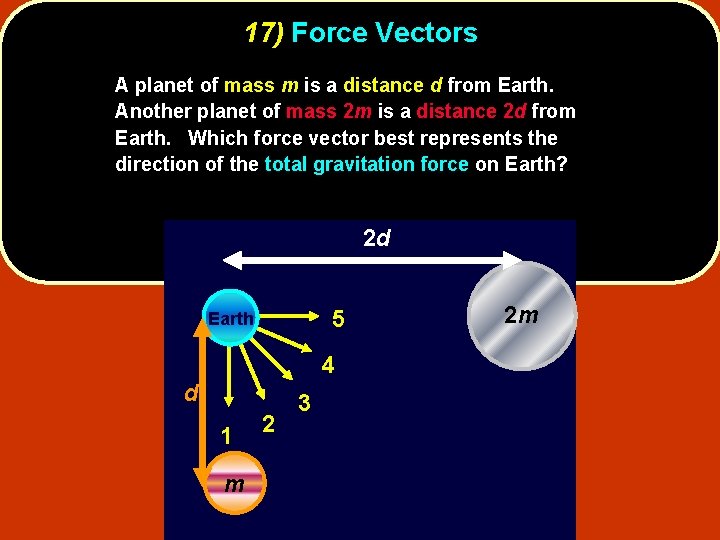17) Force Vectors A planet of mass m is a distance d from Earth.