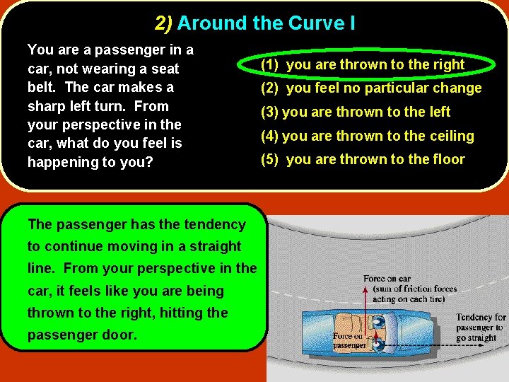 2) Around the Curve I You are a passenger in a car, not wearing