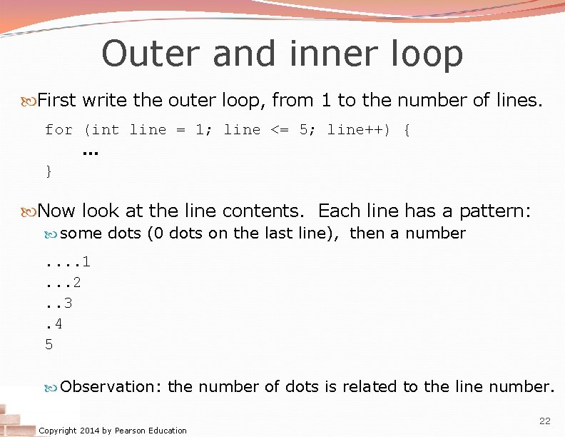 Outer and inner loop First write the outer loop, from 1 to the number