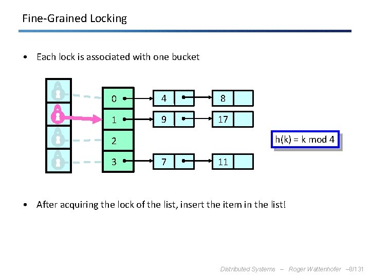 Fine-Grained Locking • Each lock is associated with one bucket 0 4 8 1