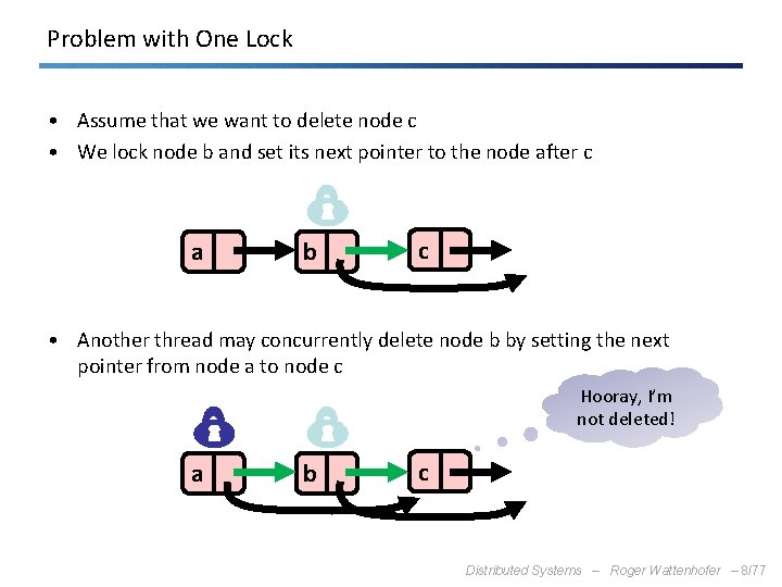 Problem with One Lock • Assume that we want to delete node c •