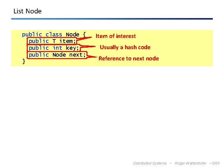 List Node public class Node { public T item; public int key; public Node