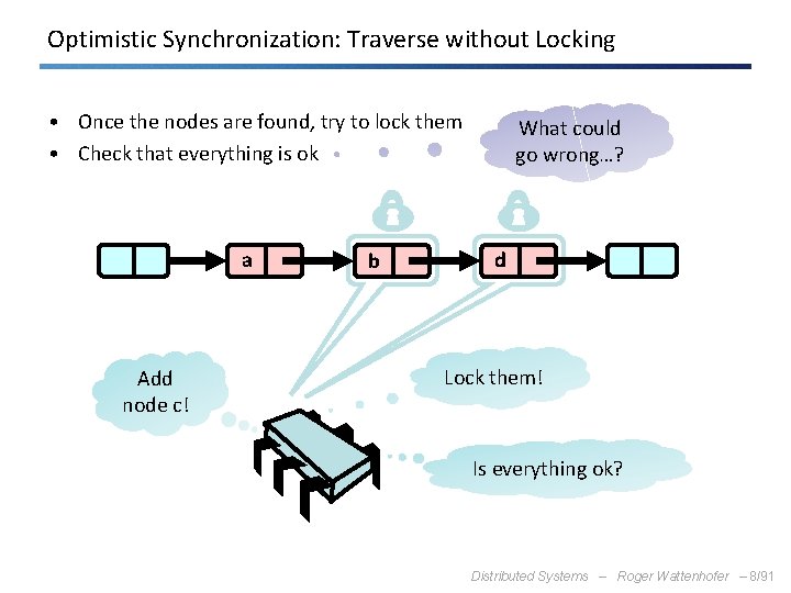 Optimistic Synchronization: Traverse without Locking • Once the nodes are found, try to lock