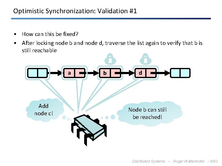 Optimistic Synchronization: Validation #1 • How can this be fixed? • After locking node