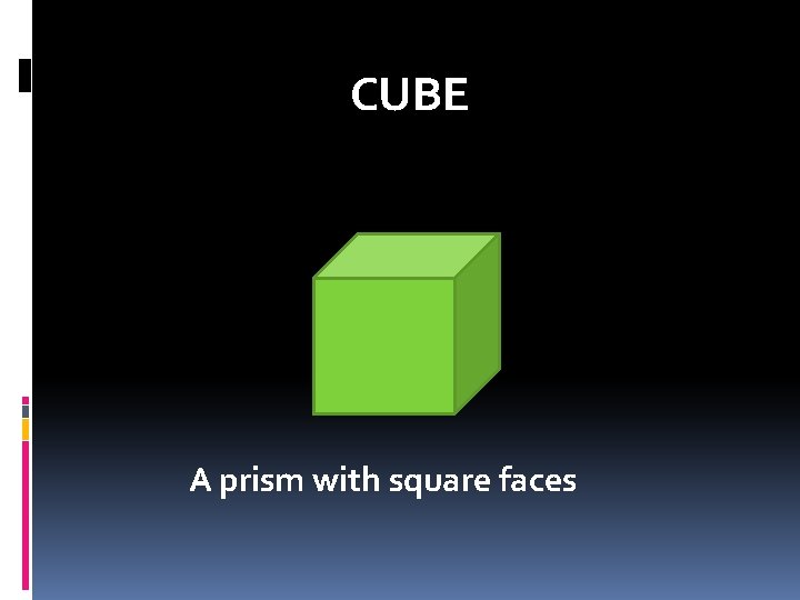 CUBE A prism with square faces 