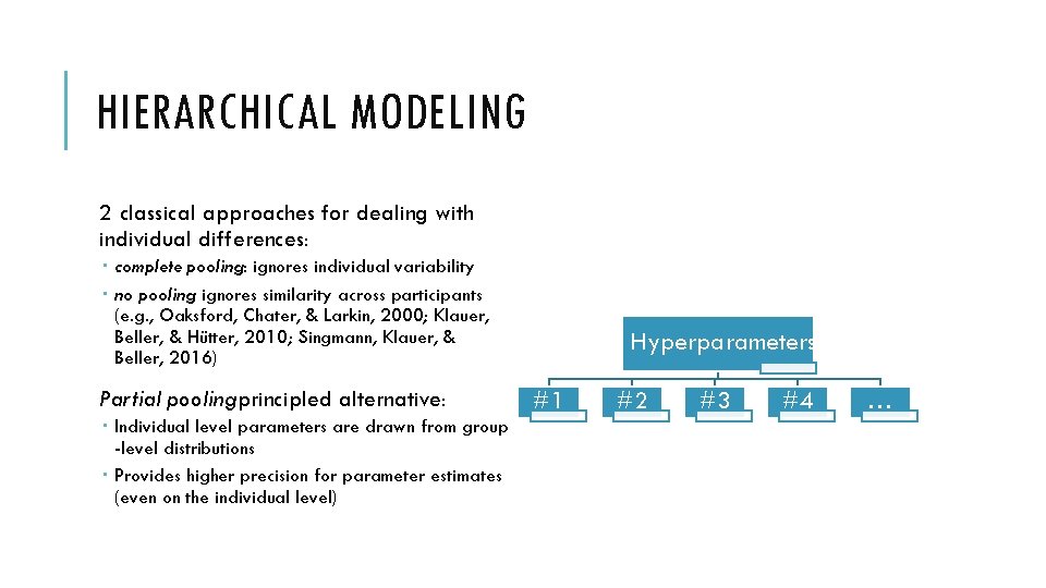 HIERARCHICAL MODELING 2 classical approaches for dealing with individual differences: complete pooling: ignores individual