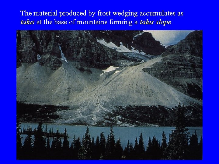 The material produced by frost wedging accumulates as talus at the base of mountains
