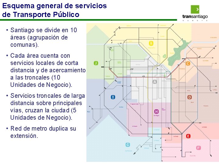 Esquema general de servicios de Transporte Público • Santiago se divide en 10 áreas