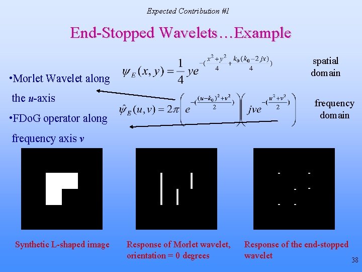 Expected Contribution #1 End-Stopped Wavelets…Example spatial domain • Morlet Wavelet along the u-axis frequency Expected Contribution #1 End-Stopped Wavelets…Example spatial domain • Morlet Wavelet along the u-axis frequency