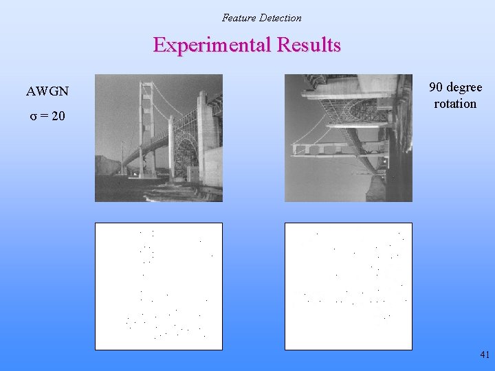 Feature Detection Experimental Results AWGN σ = 20 90 degree rotation 41 Feature Detection Experimental Results AWGN σ = 20 90 degree rotation 41