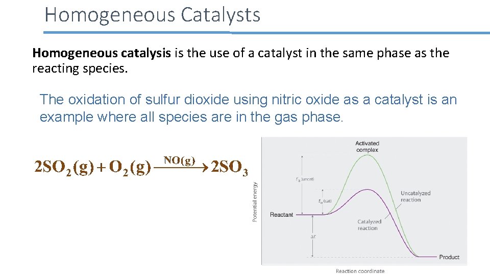 Homogeneous Catalysts Homogeneous catalysis is the use of a catalyst in the same phase