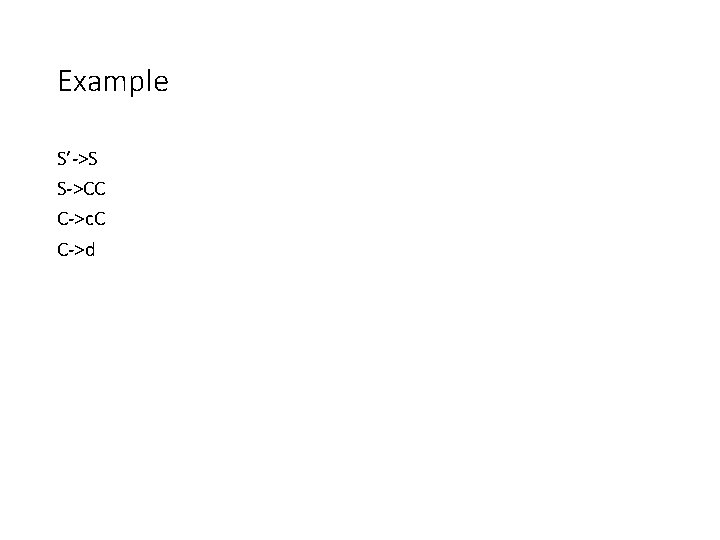 Example S’->S S->CC C->c. C C->d 